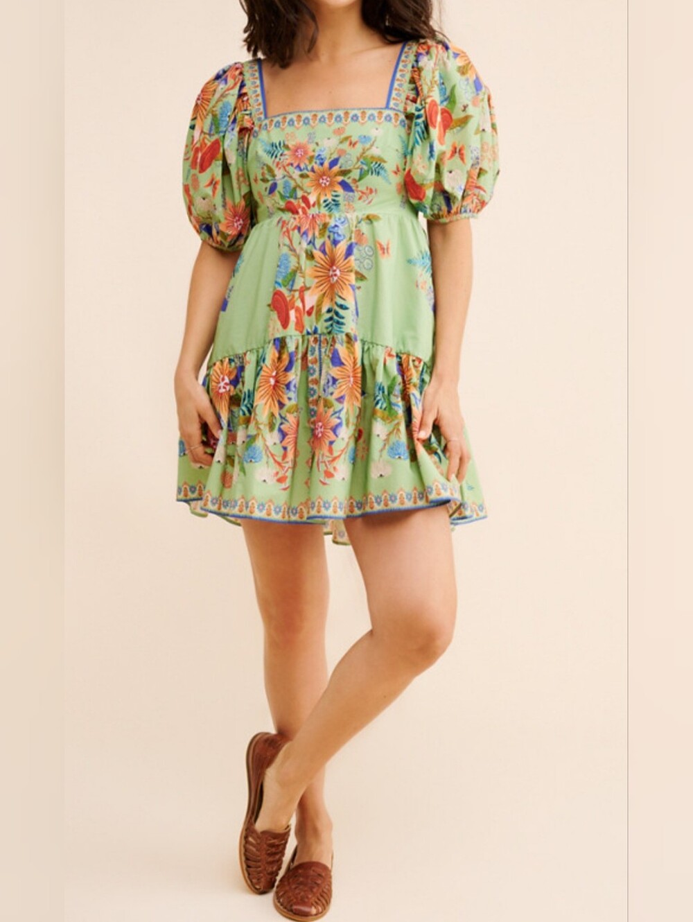 FARM Rio Green Bright Yard Mini Cotton Dress Size XS